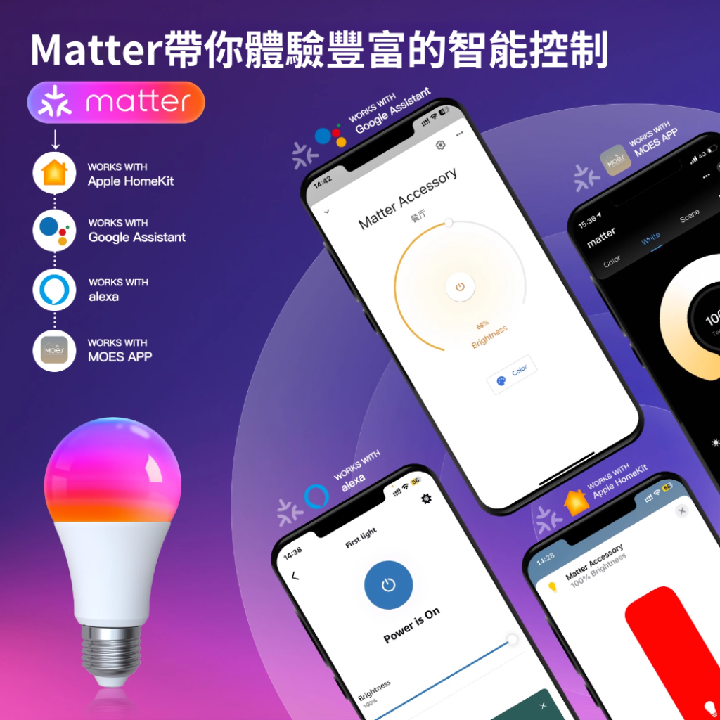 Matter智慧燈泡9W E27支援homekit