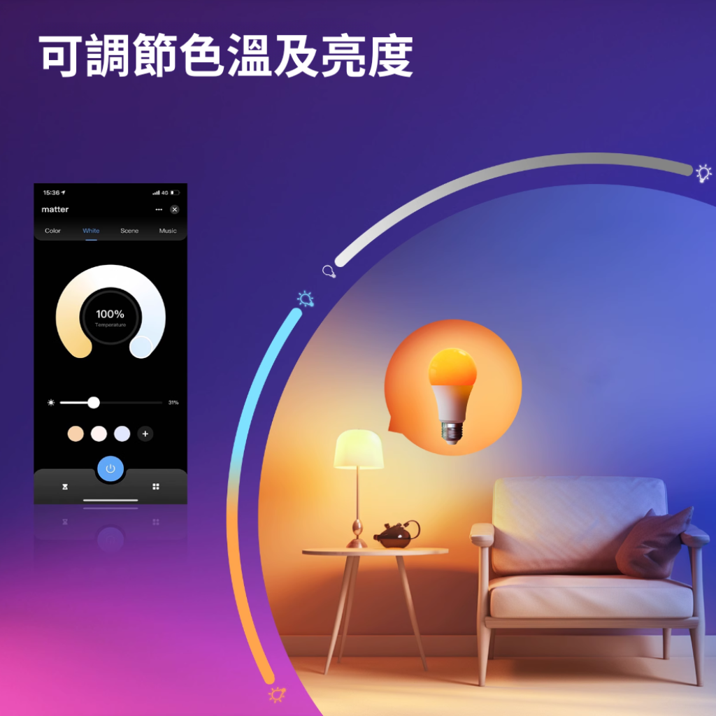 Matter智慧燈泡9W E27支援homekit
